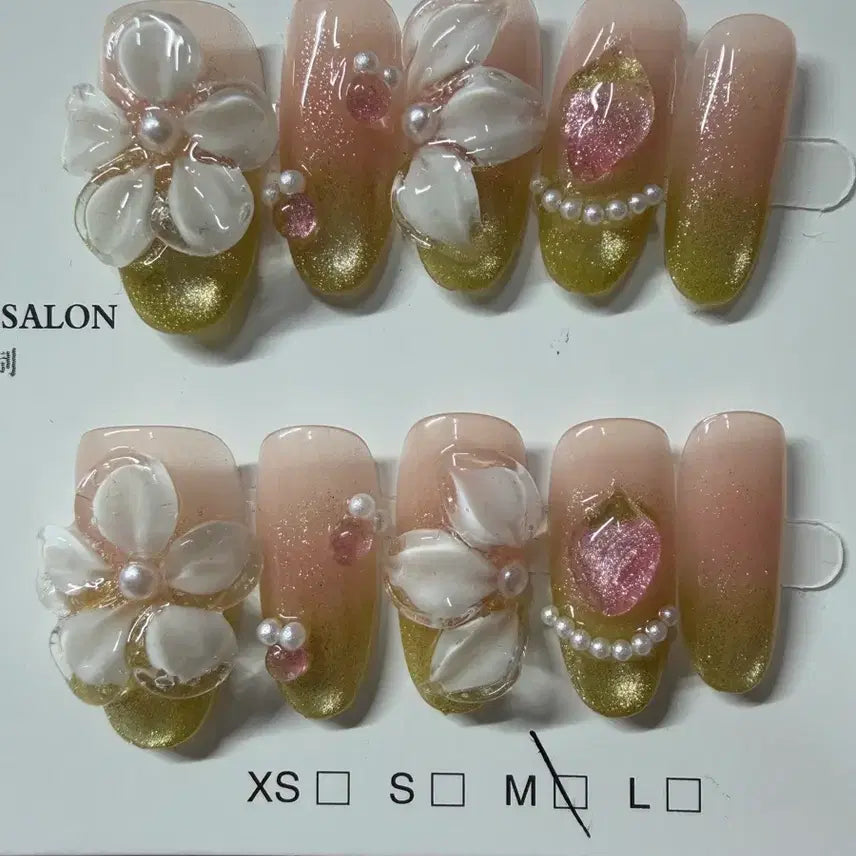 [BUNJANG] Embossed Flower Nail Tips - Medium Size (M) / 네일팁 판매 길이 2.5 사이즈 M 엠보꽃 (26)