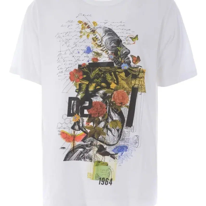 [BUNJANG] DSQUARED2 White Floral Print Short Sleeve T-Shirt L / DSQUARED2 화이트 플로럴 프린트 반팔티 L