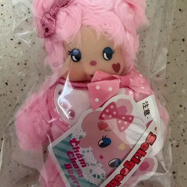 [BUNJANG] Monchhichi Chamcham Bear Pink Baby Bib Doll / 몬치치)챰챰베어 참참베어 핑크 턱받이