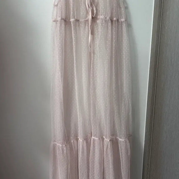 [BUNJANG] Vintage Chiffon Polka Dot Layered Dress Pink / 빈티지 쉬폰 도트 무늬 끈 레이어드 원피스 핑크