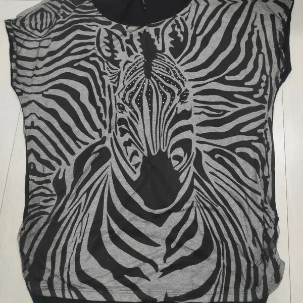 [BUNJANG] Zebra Print Mesh T-Shirt / 얼룩말 무늬 망사 티셔츠 s
