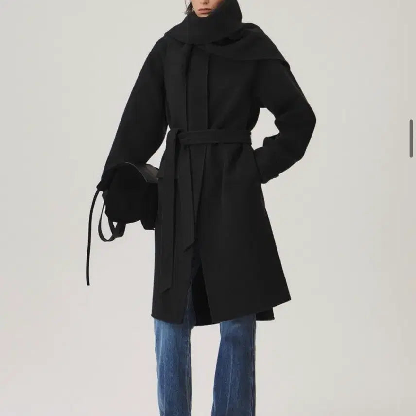 [BUNJANG] KUME Cashmere Blend Muffler Cape Coat Charcoal / KUME 쿠메 머플러 케이프 코트