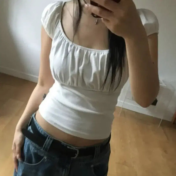 [BUNJANG] Aftermonday More Shirring T-shirt Ivory / 에프터먼데이 모어 셔링 티 아이보리