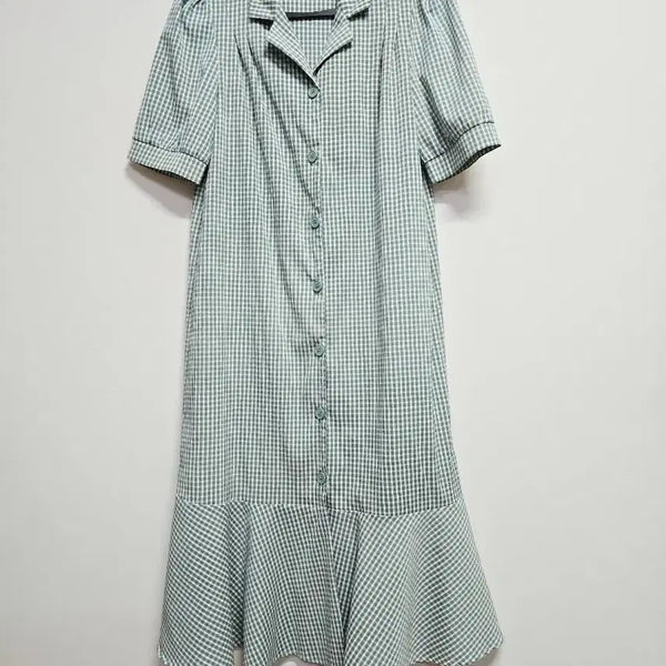 [BUNJANG] JJ JIGOTT Check Pattern Puff Sleeve Shirt Dress / jj지고트 체크 패턴 퍼프 소매 셔츠 원피스