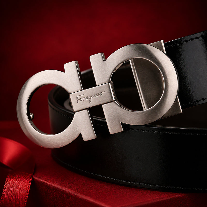 [BUNJANG] Salvatore Ferragamo 5542 Reversible Leather Belt White Buckle Black Brown / 페라가모 5542 화이트버클 리버서블 양면 가죽벨트 블랙 브라운 새상품