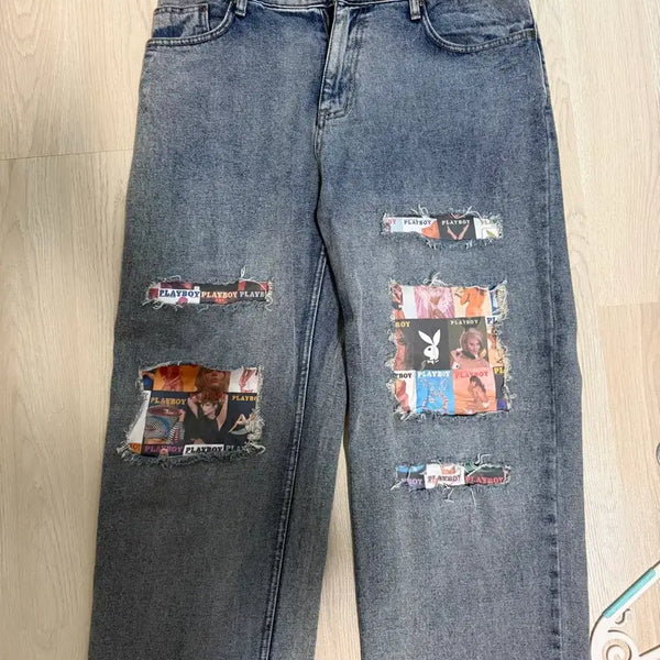 [BUNJANG] Wecanders Playboy Patch Denim Pants (L) / (L) 위캔더스 플레이보이 데님