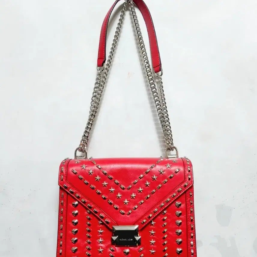 [BUNJANG] Michael Kors Whitney Red Studded Shoulder Bag / 마이클코어스 휘트니 레드 스터드 숄더백/1싼