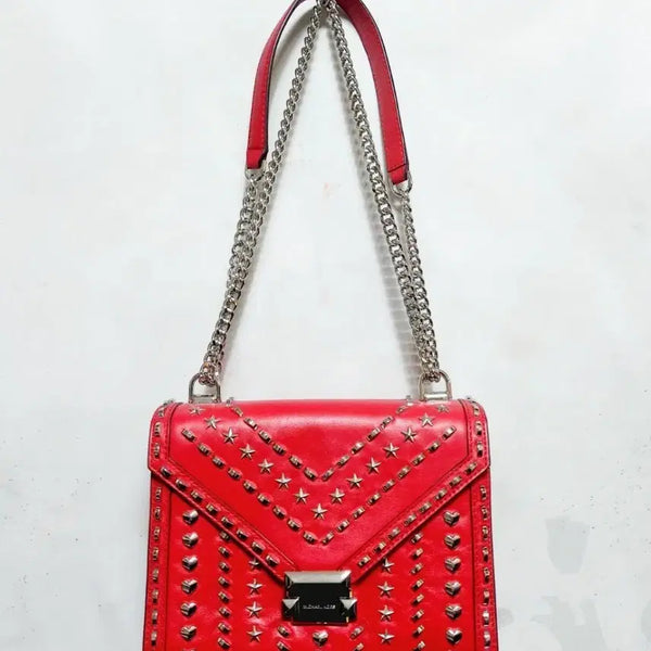 [BUNJANG] Michael Kors Whitney Red Studded Shoulder Bag / 마이클코어스 휘트니 레드 스터드 숄더백/1싼