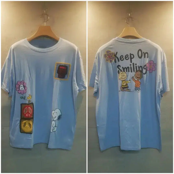 [BUNJANG] Peanuts Snoopy Embroidered Short Sleeve T-Shirt XL / PEANUTS 스누피. 블루 반팔티.