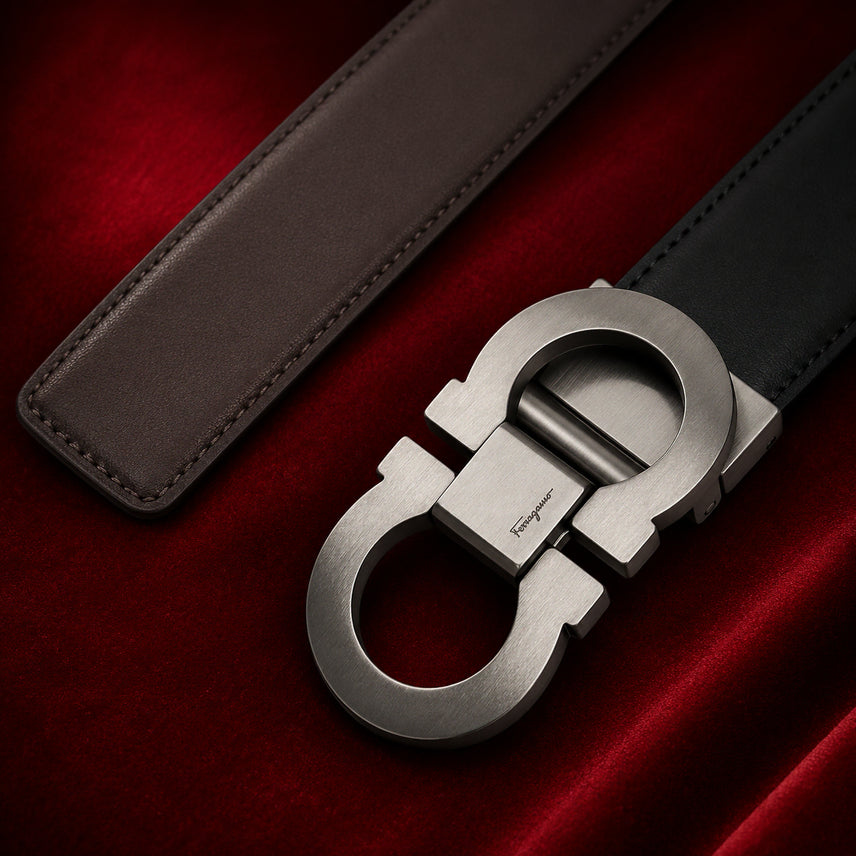 [BUNJANG] Salvatore Ferragamo 1041 Reversible Leather Belt Black Brown / 페라가모 1041 블랙버클 리버서블 양면 가죽벨트 블랙 브라운 새상품