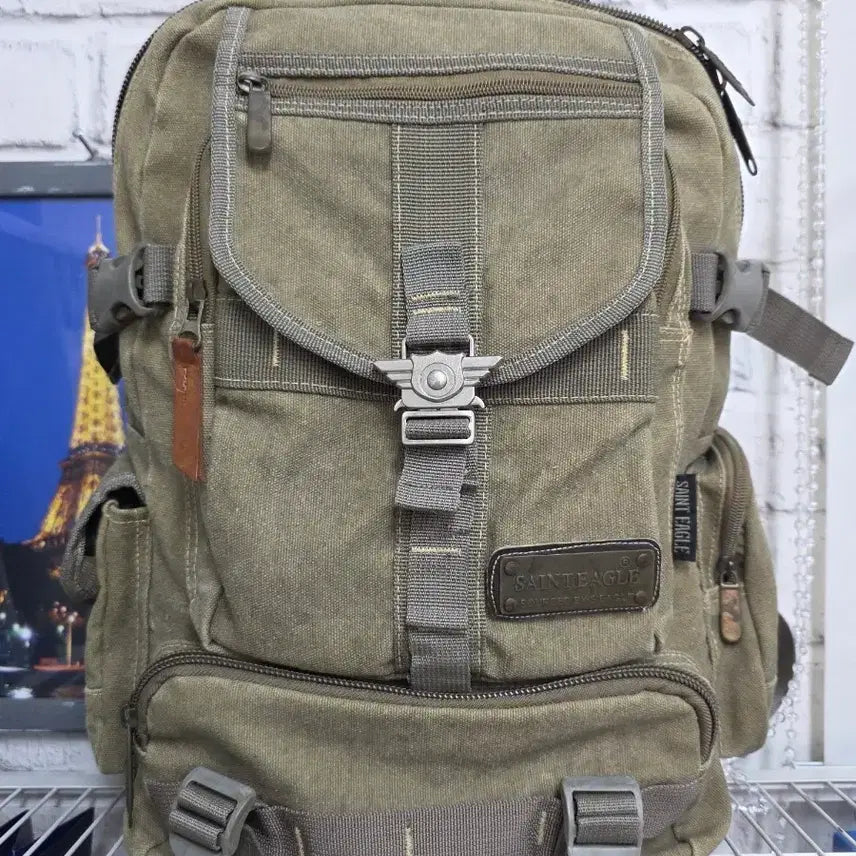 [BUNJANG] Saint Eagle Khaki Canvas Vintage Military Tactical Backpack BF70 / 세인트이글 카키 밀리터리 백팩 캔버스 빈티지 전술백팩 BF70