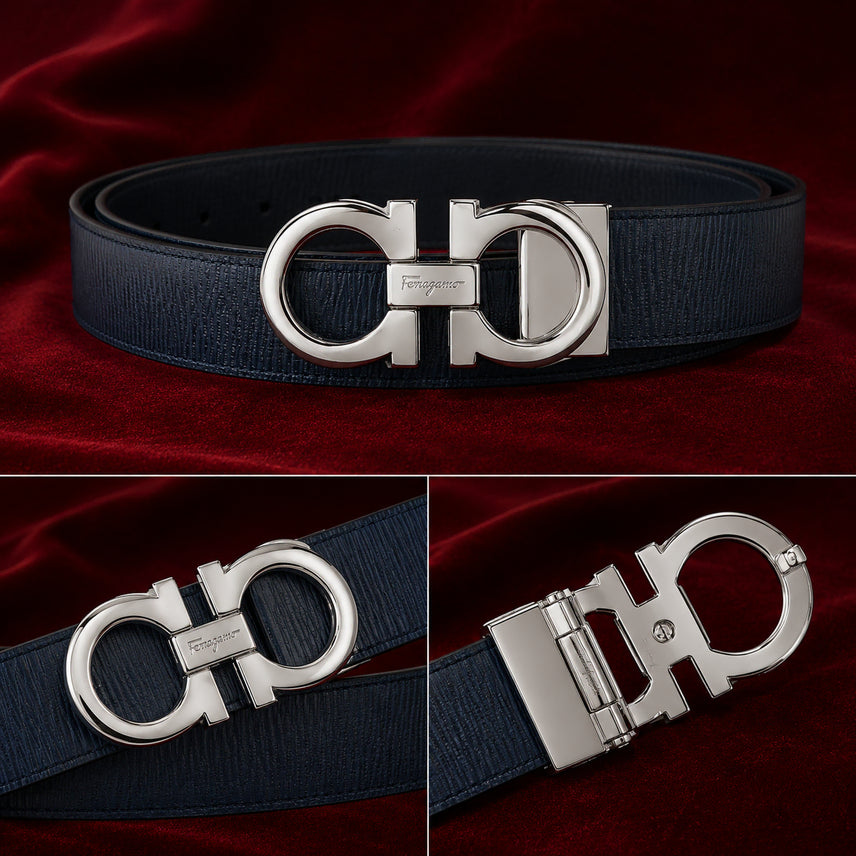 [BUNJANG] Salvatore Ferragamo Reversible Leather Belt Black Buckle / 페라가모 5542 0694426 블랙 블루 리버서블 양면 가죽벨트 블랙버클 새상품