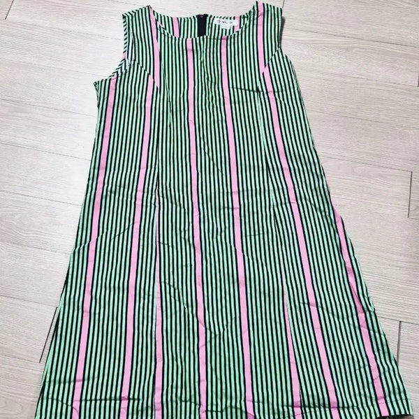 [BUNJANG] Green Pink Stripe Vintage Dress / 그린 핑크 스트라이프 빈티지 원피스