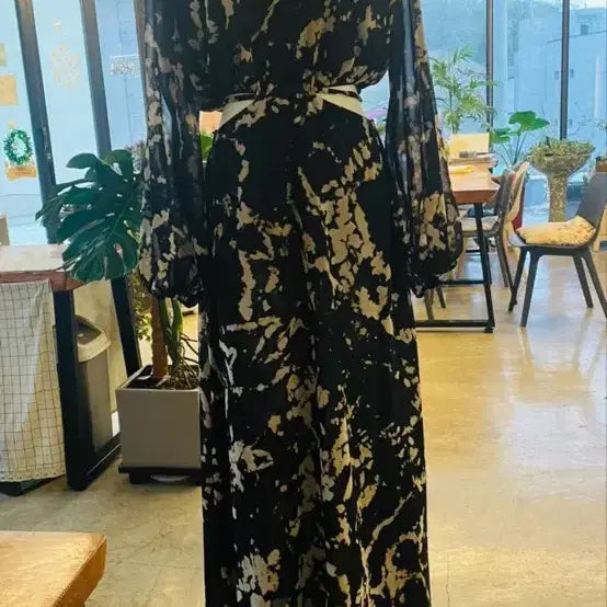 [BUNJANG] Patterned Long Dress Black / 패턴 롱 원피스 블랙