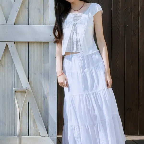 [BUNJANG] MIXXO Tiered Long Skirt White / 미쏘 캉캉 롱 스커트 화이트 새상품
