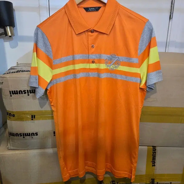 [BUNJANG] Lynche Golf Wear Orange Gray Color Block Short Sleeve Polo Shirt L / 린치 골프웨어 오렌지 그레이 톤 배색 반팔 카라티 L