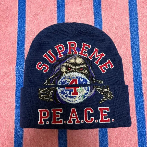 [BUNJANG] Supreme Peace Embroidered Beanie Navy / 슈프림 피스 자수 비니 네이비 새상품급