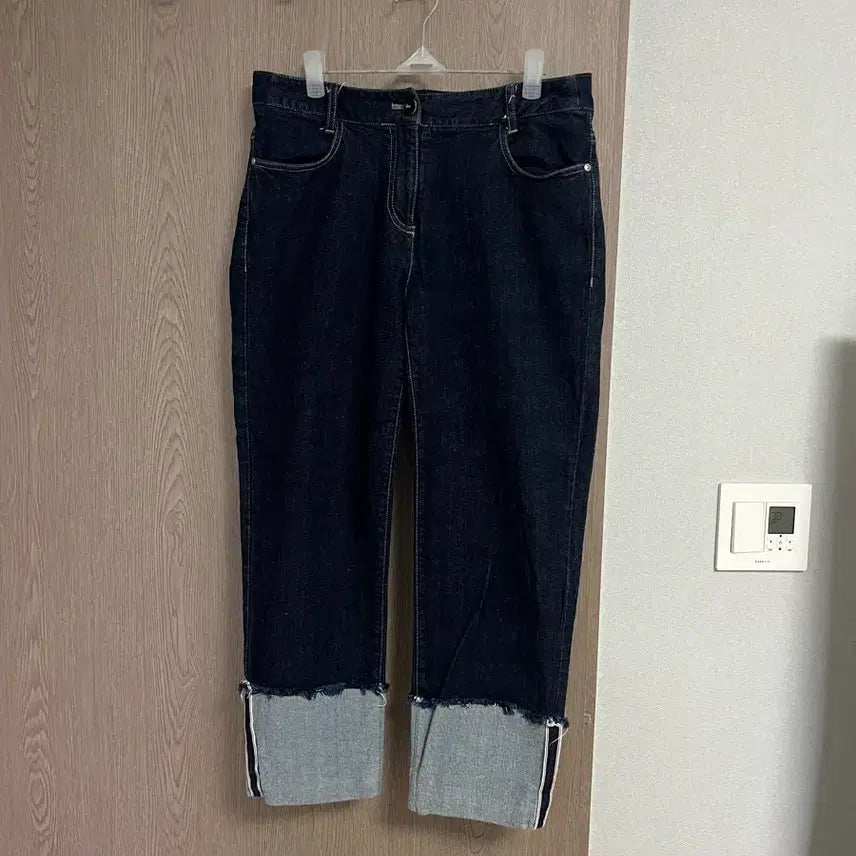 [BUNJANG] Rolled Hem Black Denim Pants / 롤업 데님 흑청바지