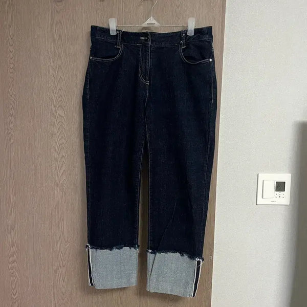 [BUNJANG] Rolled Hem Black Denim Pants / 롤업 데님 흑청바지