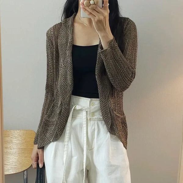 [BUNJANG] CHICFLEUR Women's Long Sleeve Cardigan - Brown (M~L) / (M~L)일본빈티지 CHICFLEUR 여성 긴팔 가디건 브라운