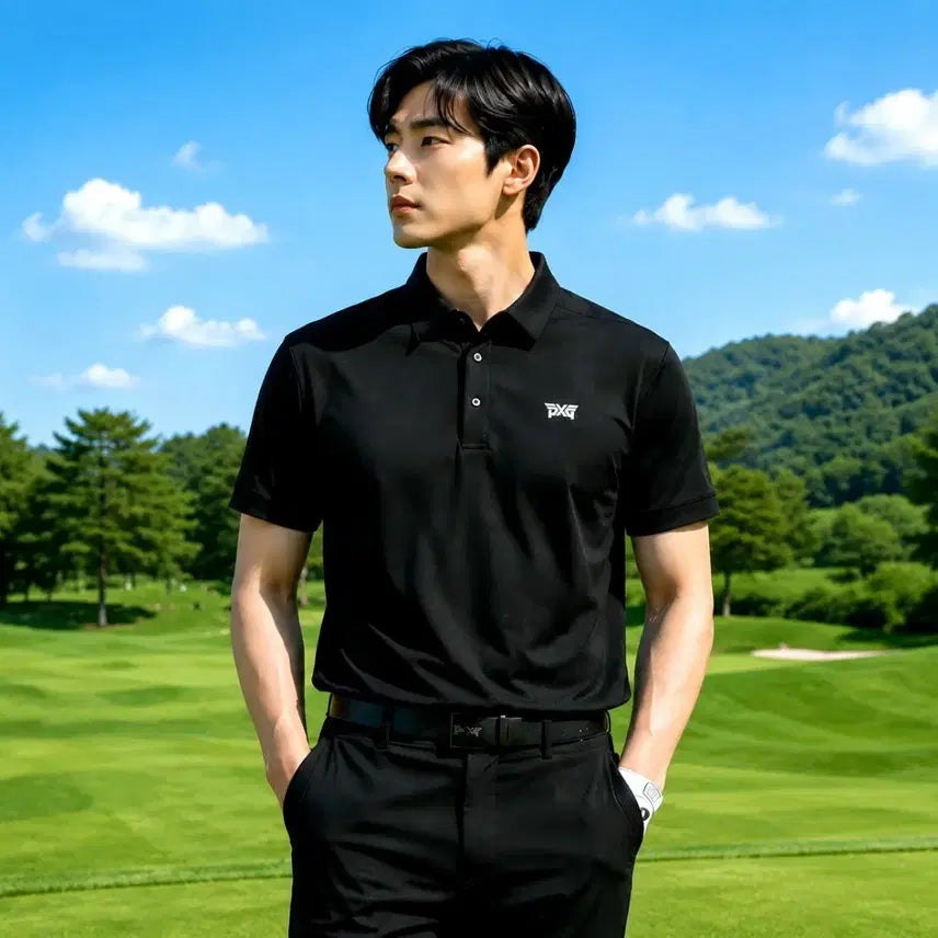 [BUNJANG] PXG Golf Men's Short Sleeve Polo Shirt Black White Logo / [정품]PXG 골프 남성 반팔 폴로 카라 티셔츠 L