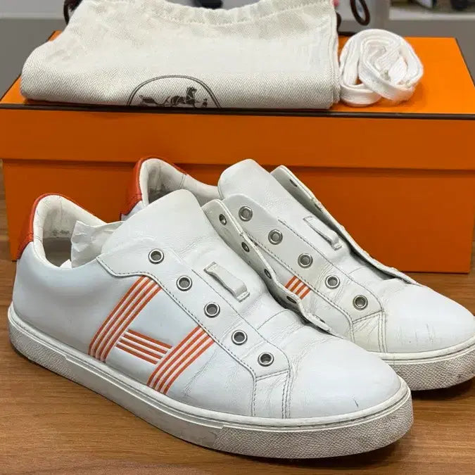 [BUNJANG] Hermès Advantage Sneakers White/Orange EU 41.5 / 에르메스 어드밴티지 스니커즈 화이트/오렌지 EU 41.5