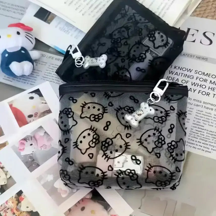 [BUNJANG] Kitty Mesh Pouch and Keyring Set - Medium / 키티 파우치 키링 세트 중형 메쉬 매쉬