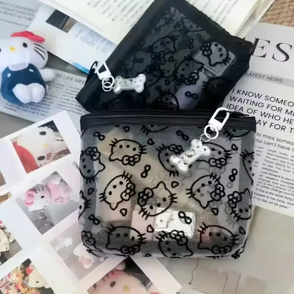 [BUNJANG] Kitty Mesh Pouch and Keyring Set - Medium / 키티 파우치 키링 세트 중형 메쉬 매쉬