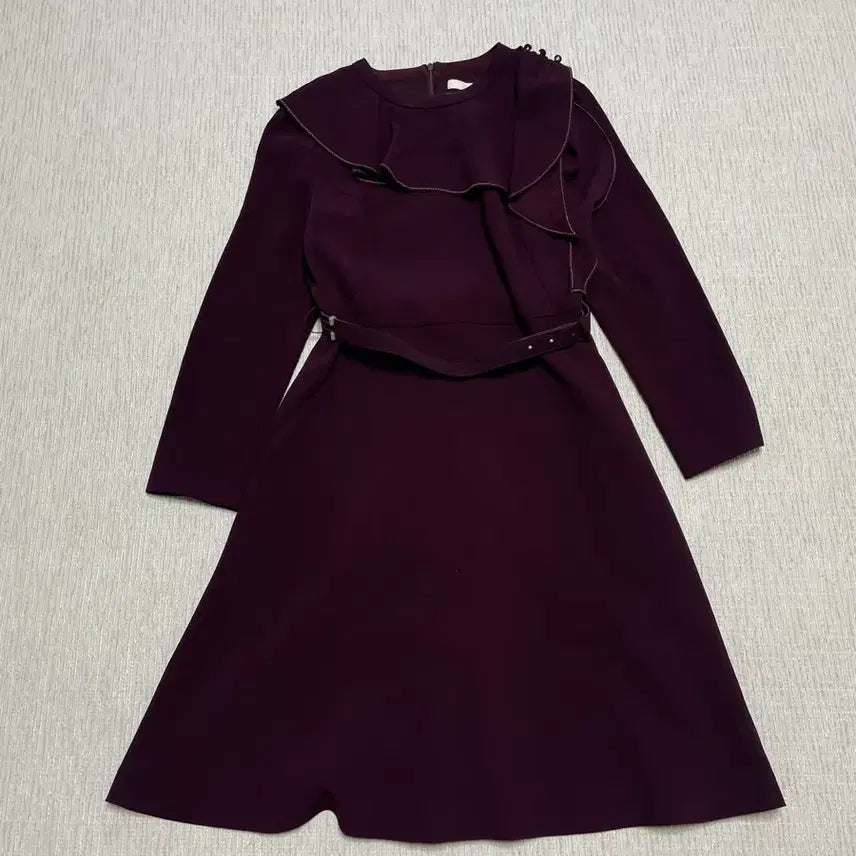 [BUNJANG] JIGOTT Plum Long-Sleeve Belted Dress / 지고트 플럼 긴팔 벨티드 원피스
