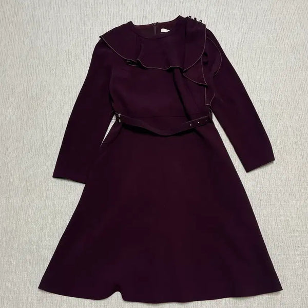 [BUNJANG] JIGOTT Plum Long-Sleeve Belted Dress / 지고트 플럼 긴팔 벨티드 원피스