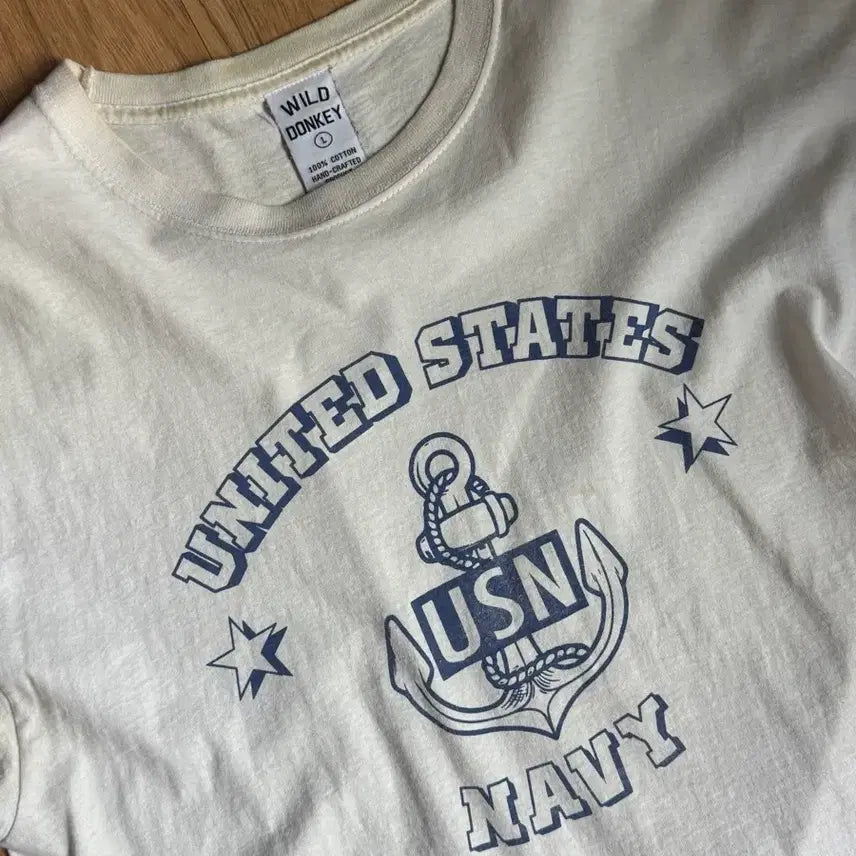 [BUNJANG] Wild Donkey USN Navy Short Sleeve T-Shirt Ivory L / 와일드동키 USN 네이비 반팔 티셔츠 아이보리 L