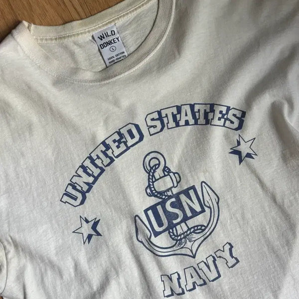 [BUNJANG] Wild Donkey USN Navy Short Sleeve T-Shirt Ivory L / 와일드동키 USN 네이비 반팔 티셔츠 아이보리 L