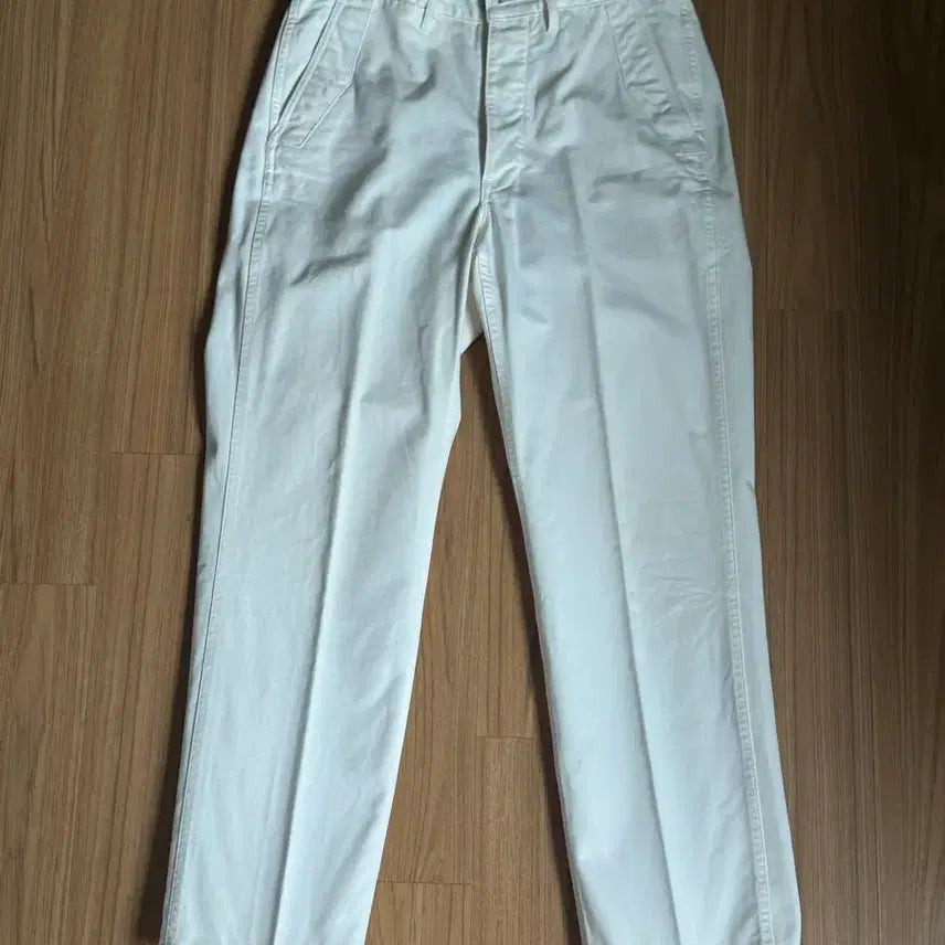 [BUNJANG] Pigbell Canvas White Straight Trousers / 피그벨 캔버스 화이트 스트레이트 트라우저