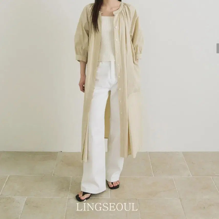 [BUNJANG] Ring Seoul 7-Sleeve Round Neck Dress Beige / 링서울 원피스