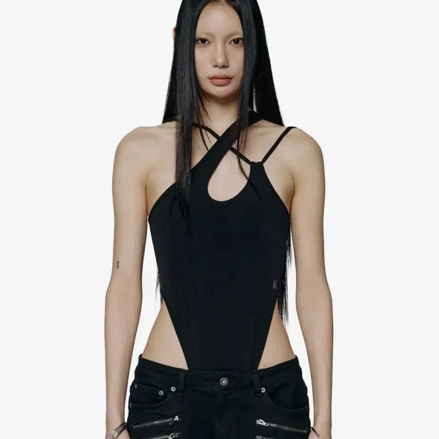 [BUNJANG] Rockcake Cross Strap Bodysuit - Black / Rockcake 락케이크 Cross Strap Bodysuit - Black