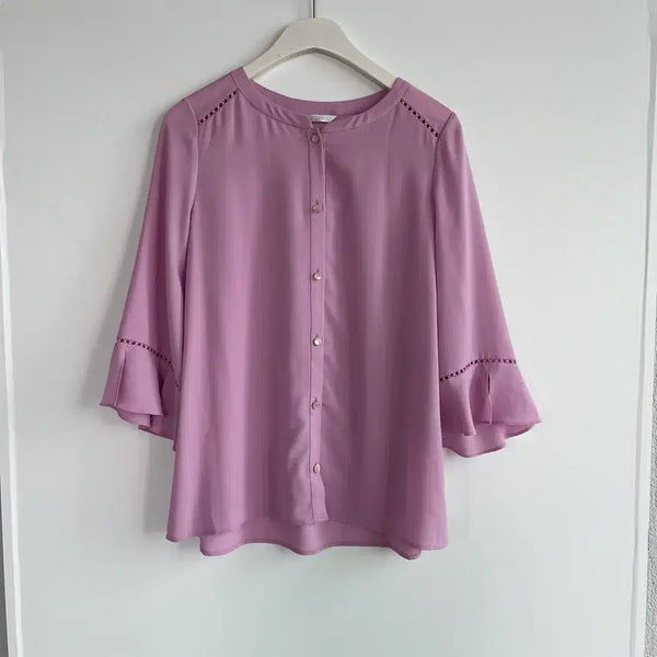 [BUNJANG] AboPlus Lavender 7-Sleeve Ruffle Blouse / aboplus 블라우스 라벤더 7부 소매 프릴