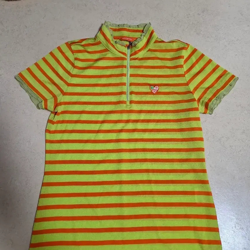 [BUNJANG] All For You Golf Women's Striped Polo Shirt with Heart Patch / 올포유 골프