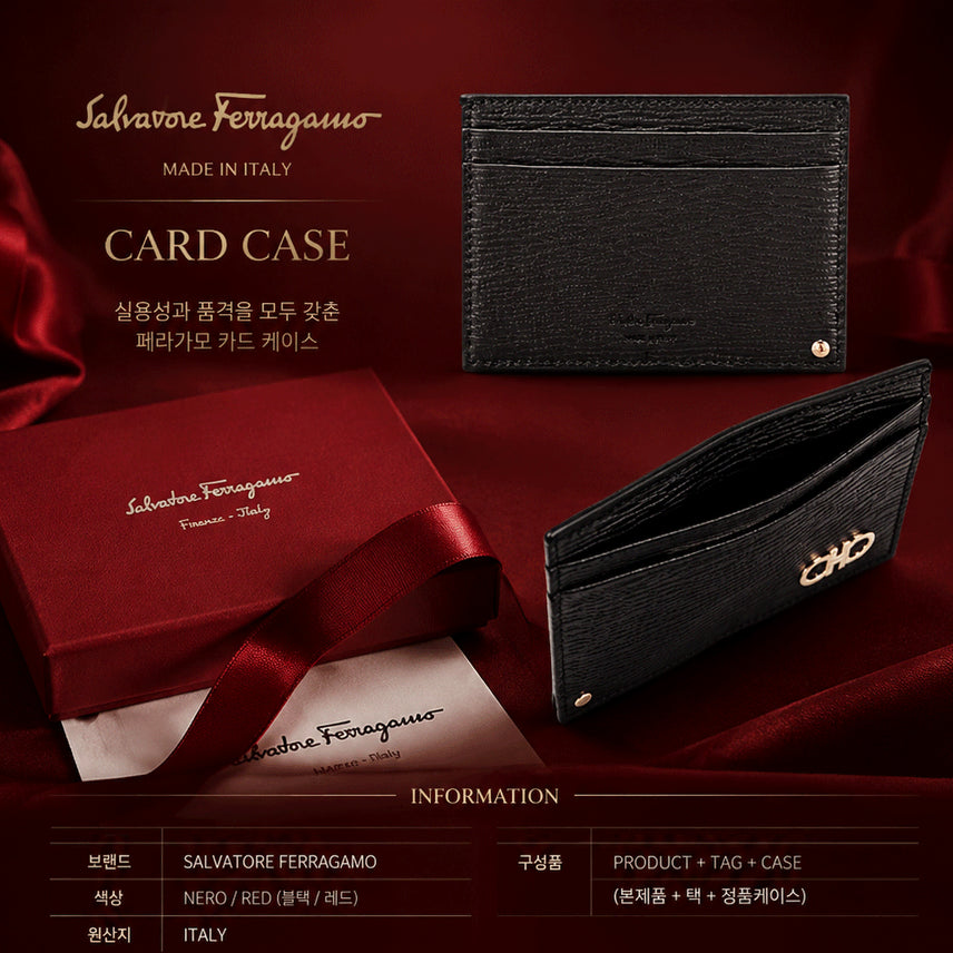 [BUNJANG] Salvatore Ferragamo Double Metal ID Cardholder Black Calfskin / 페라가모 66-A061 0685908 더블 메탈 카드지갑 블랙 새상품