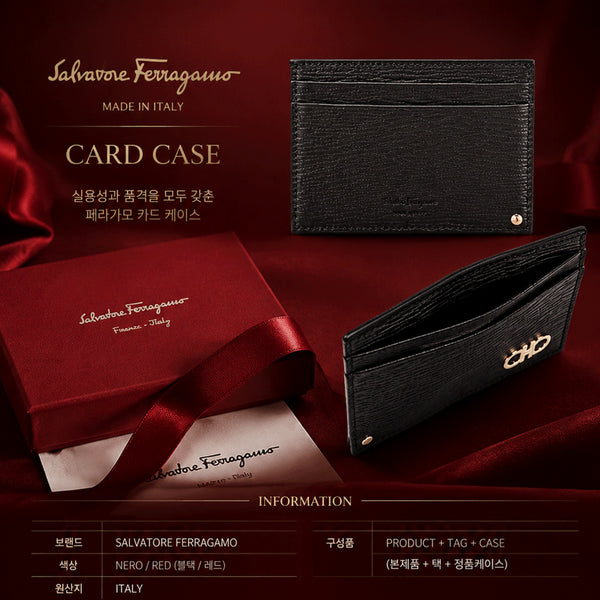 [BUNJANG] Salvatore Ferragamo Double Metal ID Cardholder Black Calfskin / 페라가모 66-A061 0685908 더블 메탈 카드지갑 블랙 새상품
