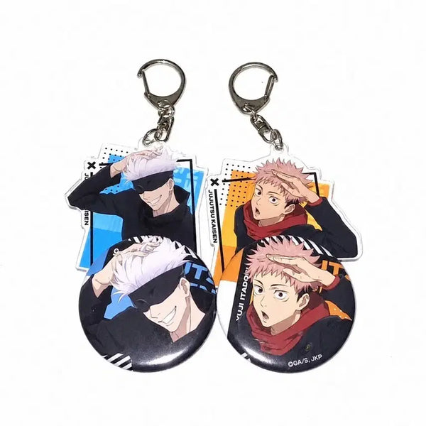 [BUNJANG] Jujutsu Kaisen Gojo Satoru, Itadori Yuji Acrylic Keychain & Can Badge Bundle Set / 주술회전 고죠사토루 이타도리유지 아크릴 키링 캔뱃지 일괄판매