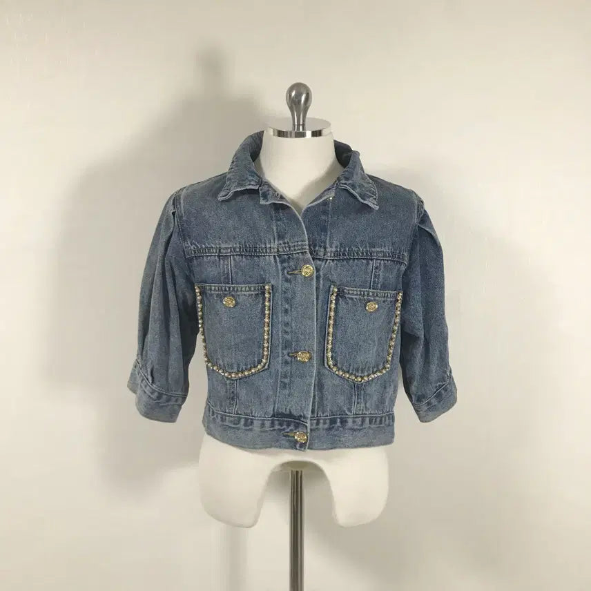 [BUNJANG] Shatin Women's Pearl Cubic Denim Jacket Size 55 / 샤틴 여성진주큐빅 청자켓55 호호상점