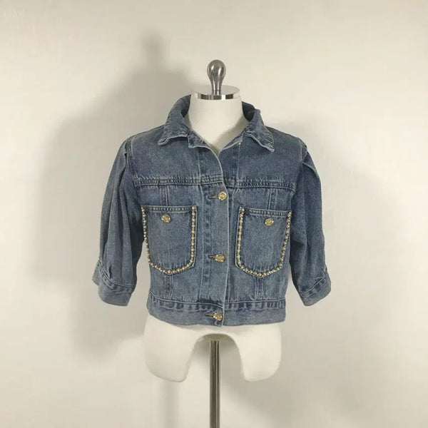 [BUNJANG] Shatin Women's Pearl Cubic Denim Jacket Size 55 / 샤틴 여성진주큐빅 청자켓55 호호상점
