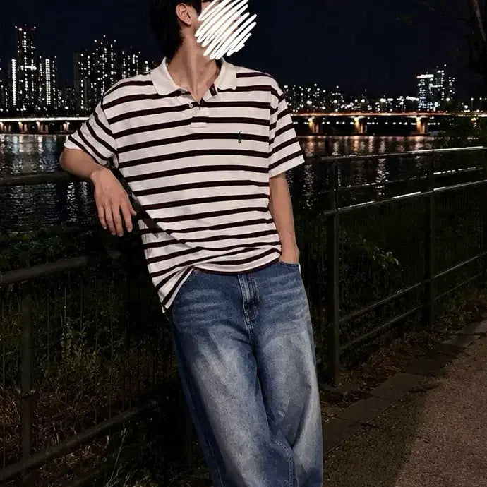 [BUNJANG] Polo Ralph Lauren Striped Collar T-Shirt / 폴로 랄프로렌 화이트 네이비 레드 스트라이프 카라티