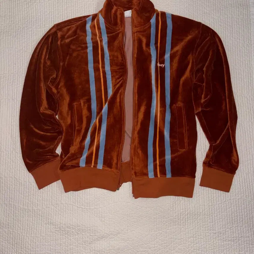[BUNJANG] OBEY Velvet Stripe Track Top - Brown / 오베이 벨벳 스트라이프 트랙탑 브라운