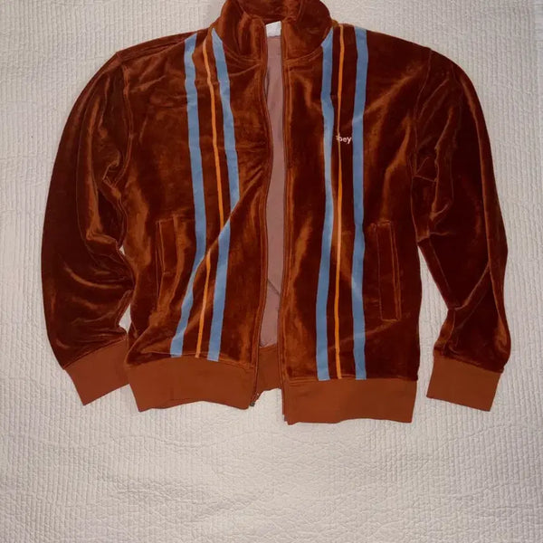 [BUNJANG] OBEY Velvet Stripe Track Top - Brown / 오베이 벨벳 스트라이프 트랙탑 브라운