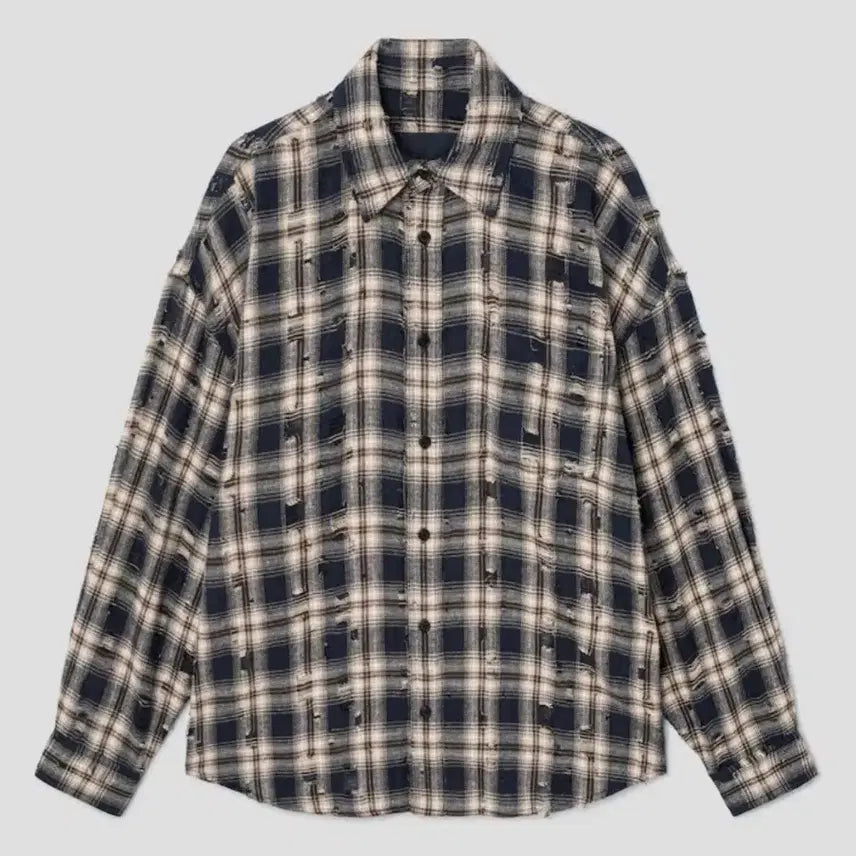 [BUNJANG] Juun.J 48 Max Fit Crater Damage Shirt Navy / 새상품 준지 48 맥스핏 크레이터 데미지 셔츠 네이비