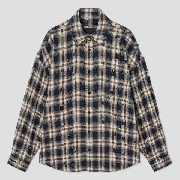 [BUNJANG] Juun.J 48 Max Fit Crater Damage Shirt Navy / 새상품 준지 48 맥스핏 크레이터 데미지 셔츠 네이비