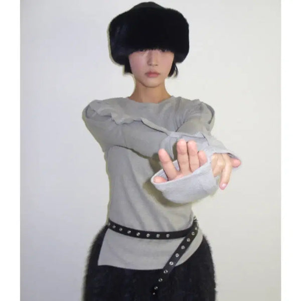 [BUNJANG] EARAL Button Shirring Top Gray / 이알알 버튼 셔링 탑 button shirring top gray