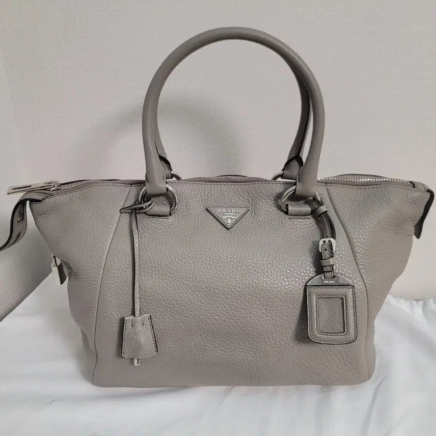 [BUNJANG] Prada Vitello Daino Arzigni Gray Leather Tote Bag Shoulder Bag 2-Way / 정품 프라다 가방 아르질라 그레이 토트백, 숄더백 2way