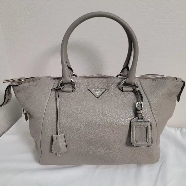 [BUNJANG] Prada Vitello Daino Arzigni Gray Leather Tote Bag Shoulder Bag 2-Way / 정품 프라다 가방 아르질라 그레이 토트백, 숄더백 2way